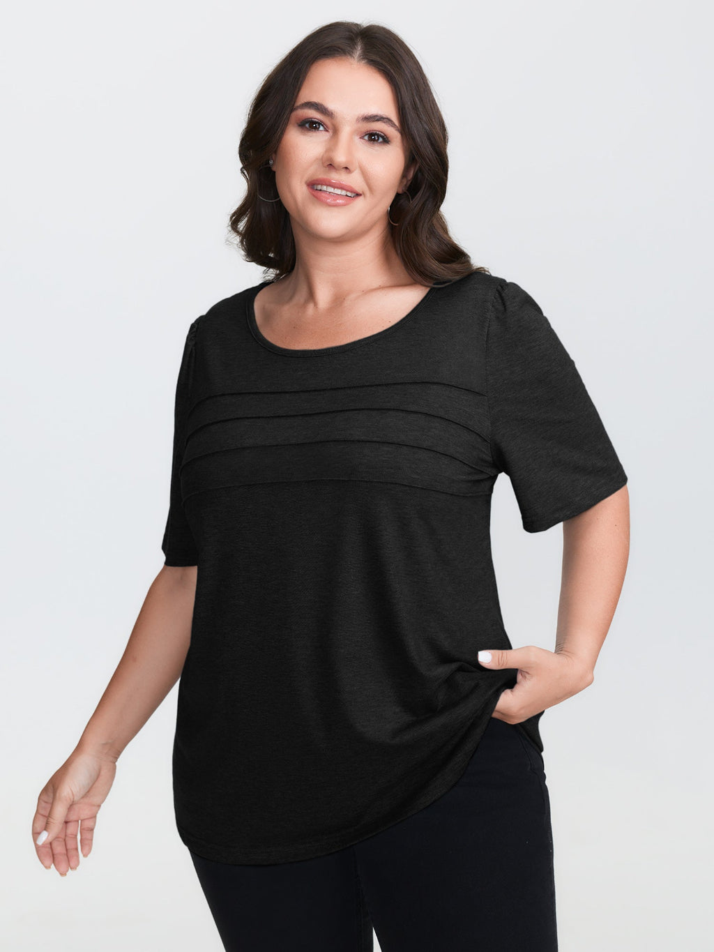 Seamed Round Neck Fitted T-Shirt