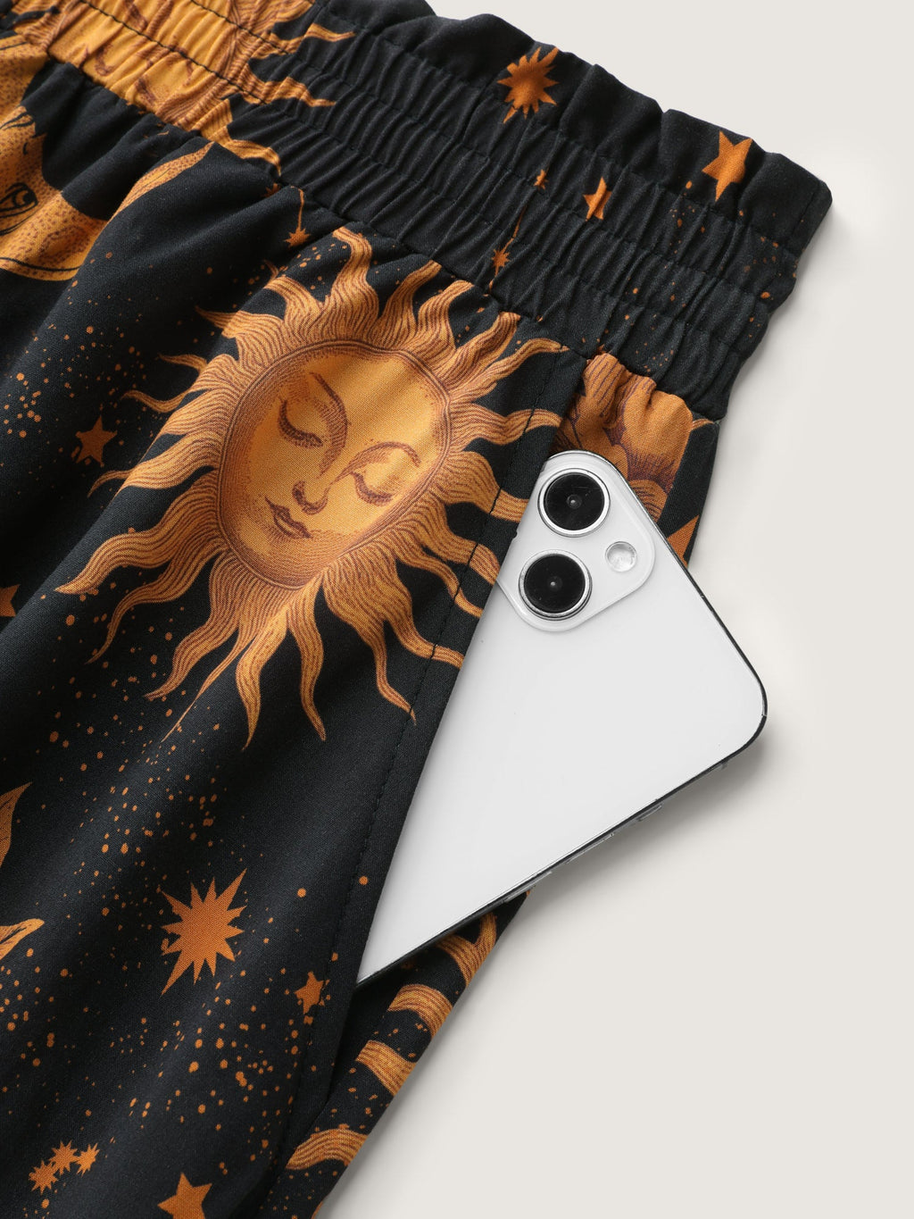 Star Moon Print Wide Waistband Pants