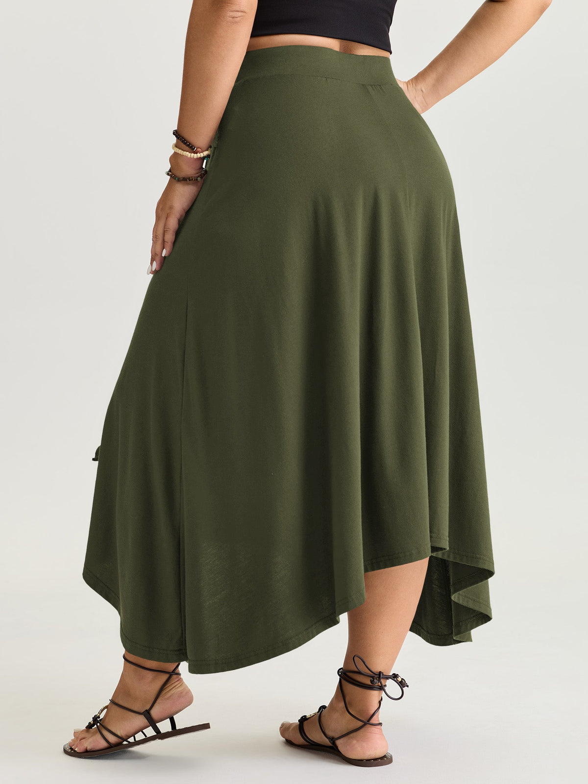 Supersoft Ring Detail Tie Asymmetrical Hem Midi Skirt