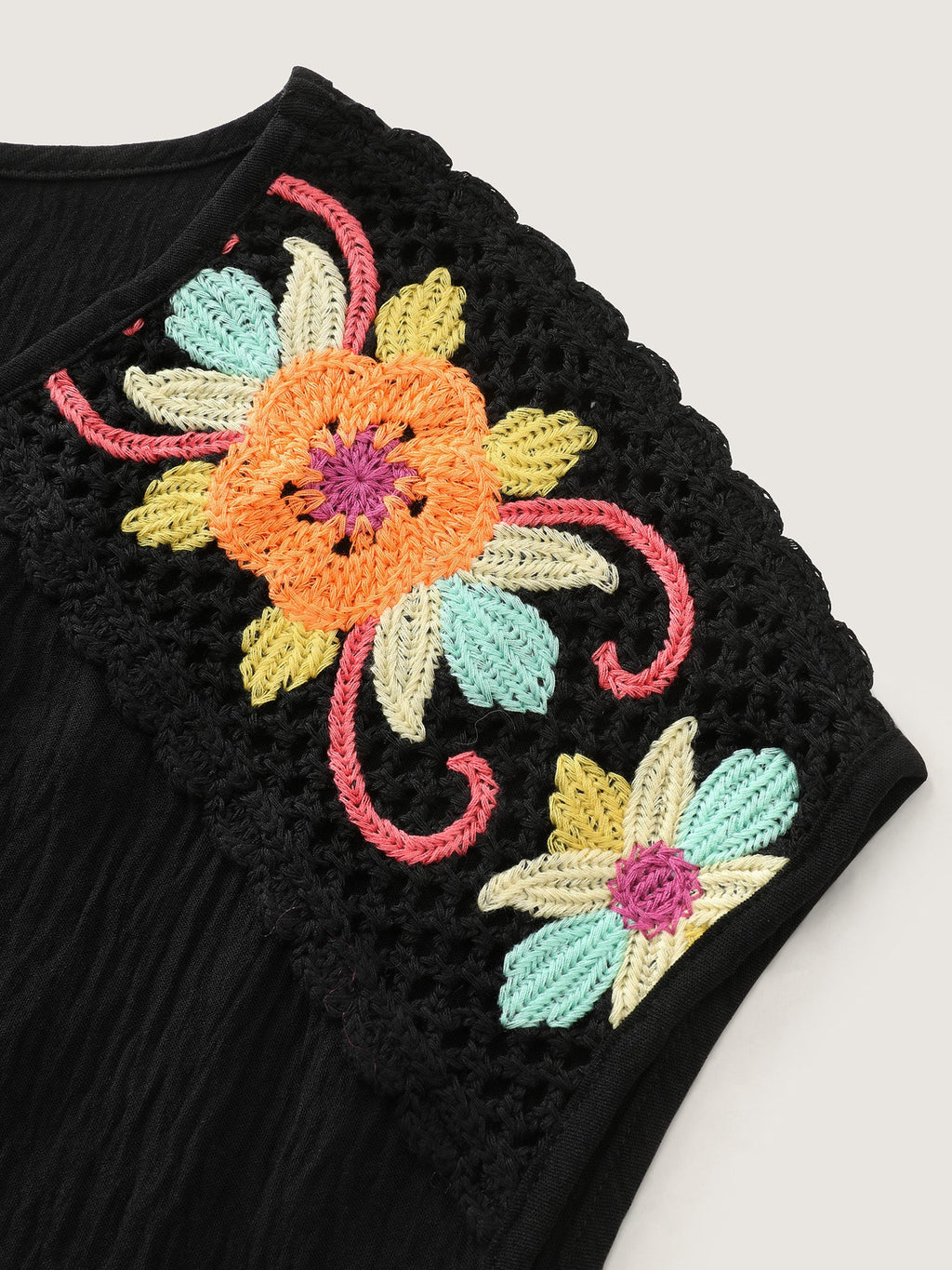 Colorful Openwork Crochet V-Neck Blouse
