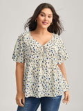 Bust-Comfort Floral Print Tie Blouse