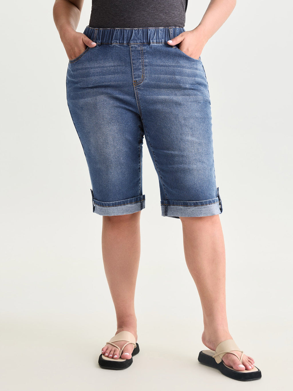 Pull-On Stretchy Denim Shorts