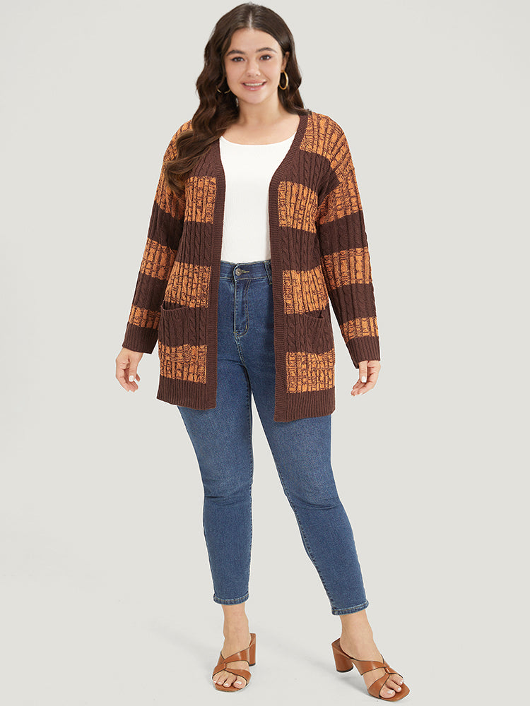 Halloween Colorblock Cable Knit Patched Pocket Cardigan