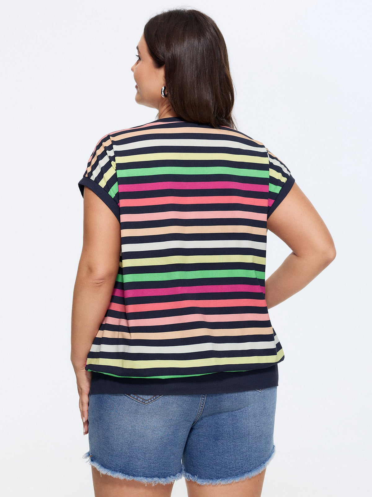 Cotton Stretchy Striped Notch Neck Top