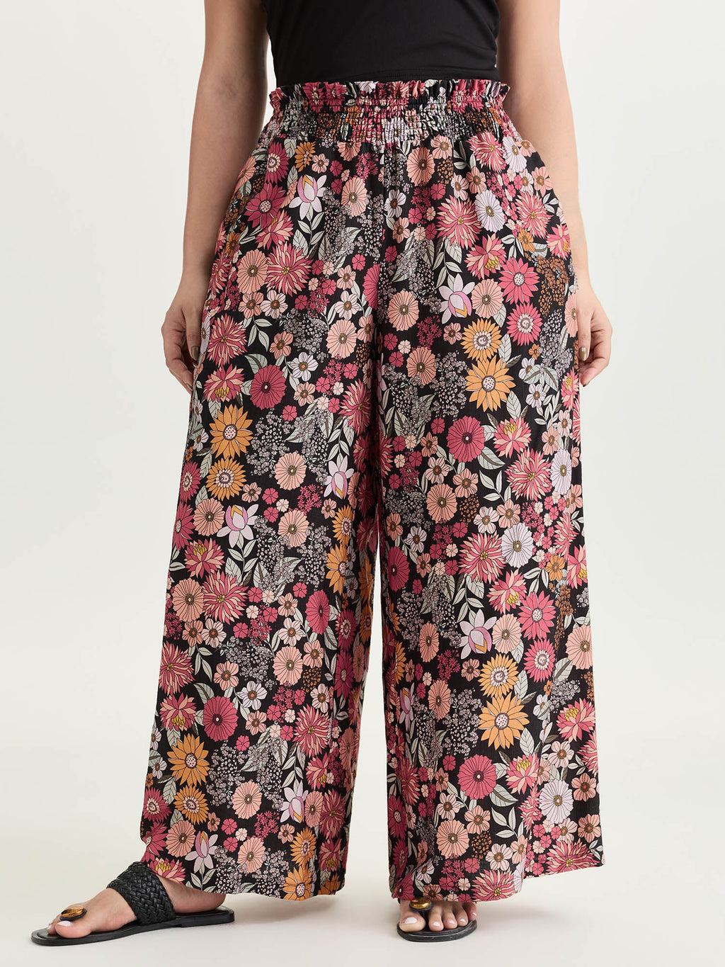 Supersoft Bright Floral Print Wide-Leg Pants