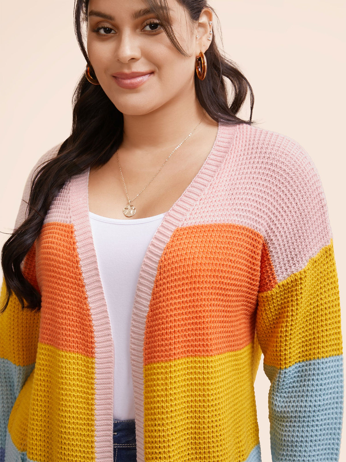 Colorblock Contrast Drop Shoulder Pocket Cardigan