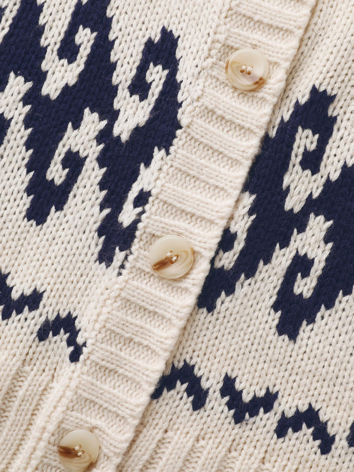 Fair Isle Balloon Sleeve Crew Neck Cardigan