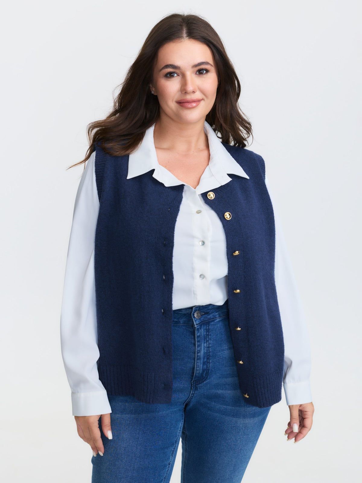 Metallic Button Detail Knit Vest