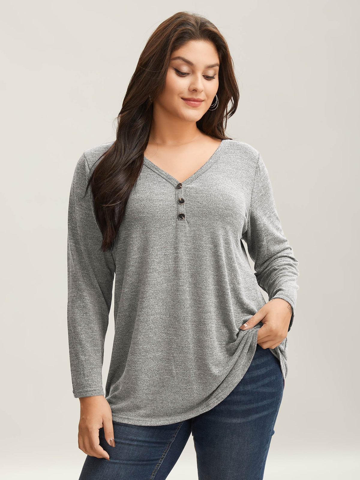 Heather Button Up Long Sleeve T-shirt