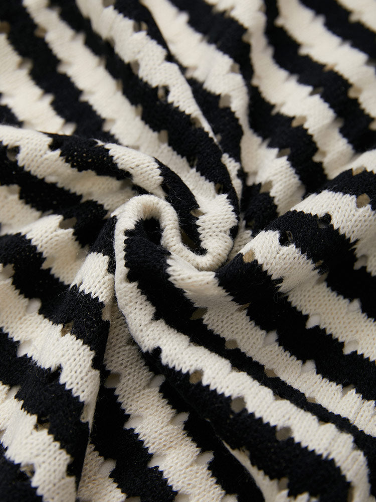 Striped Geo Eyelet Drop Shoulder Cardigan