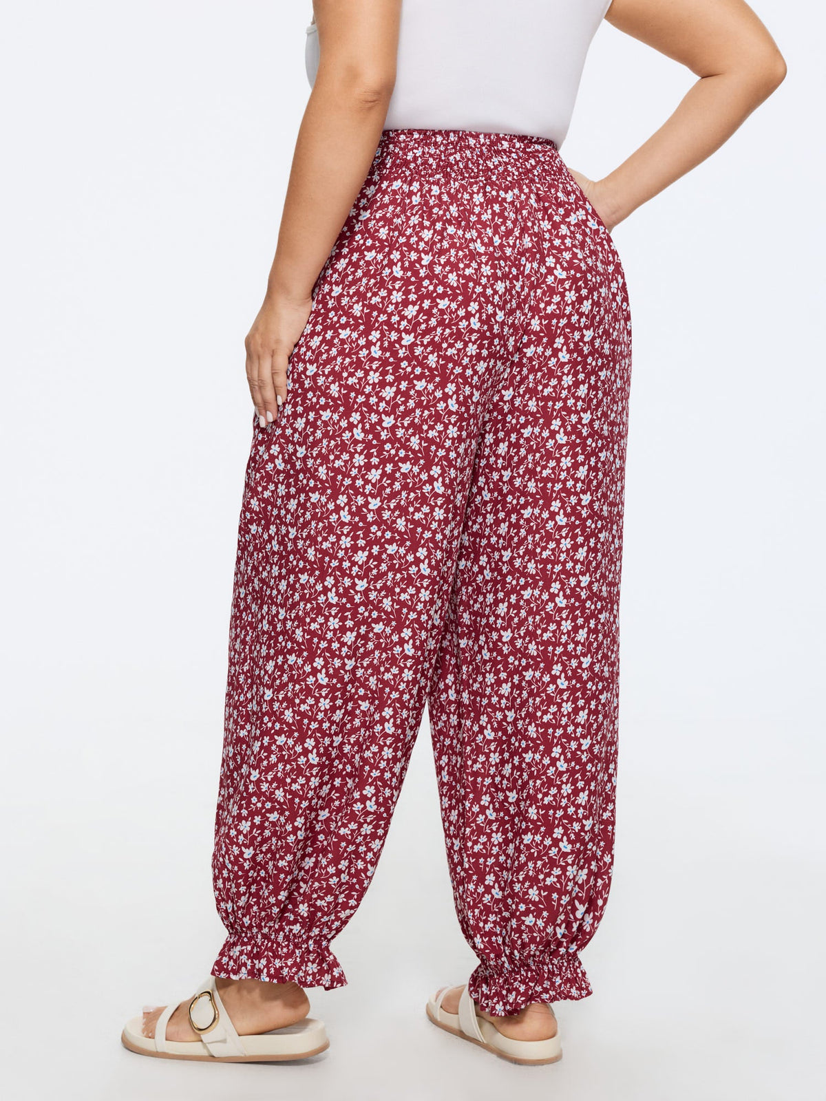 Floral Print Shirred Waist Jogger Pants