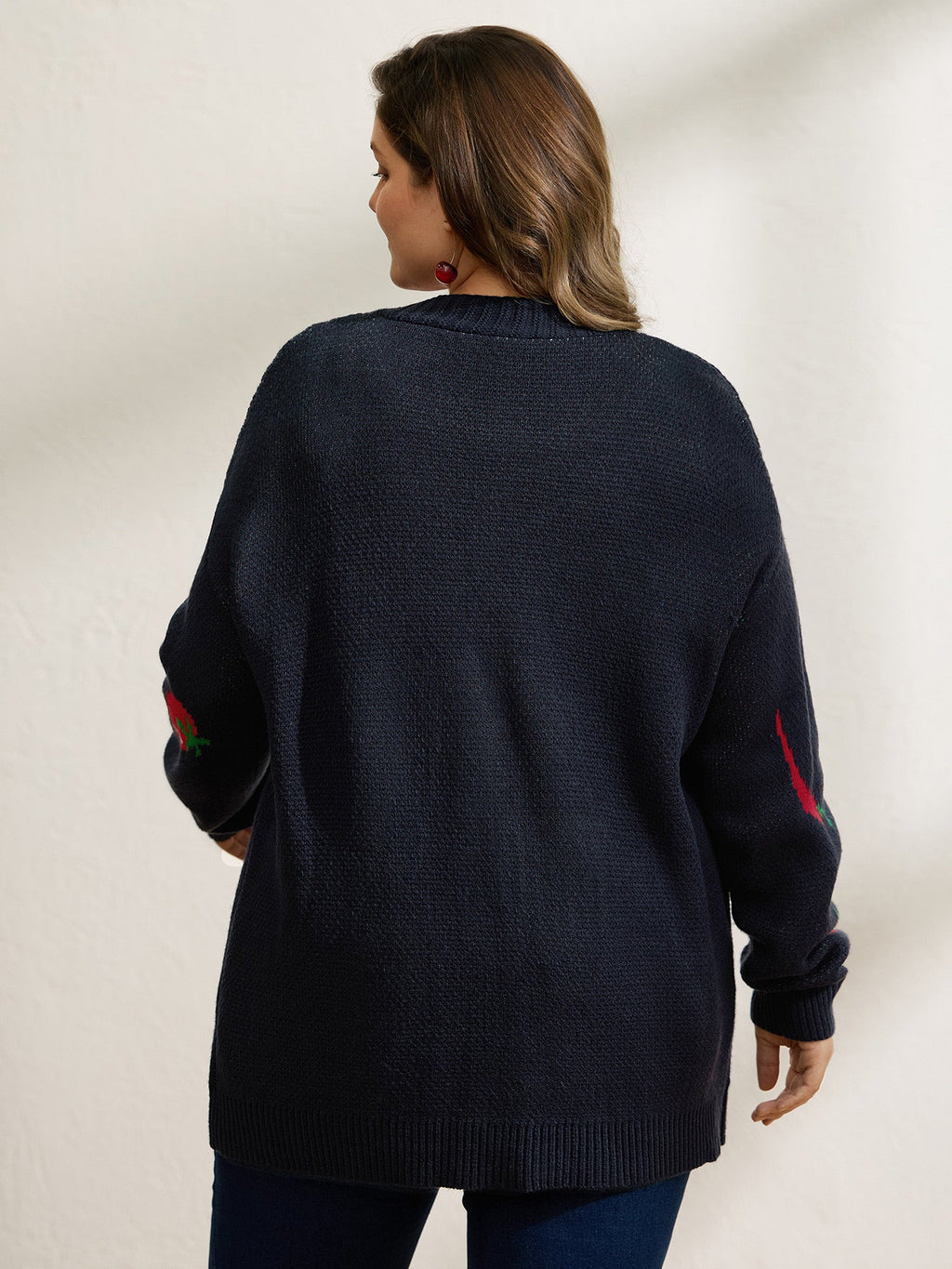 Tomato Chili Print Button Knit Cardigan
