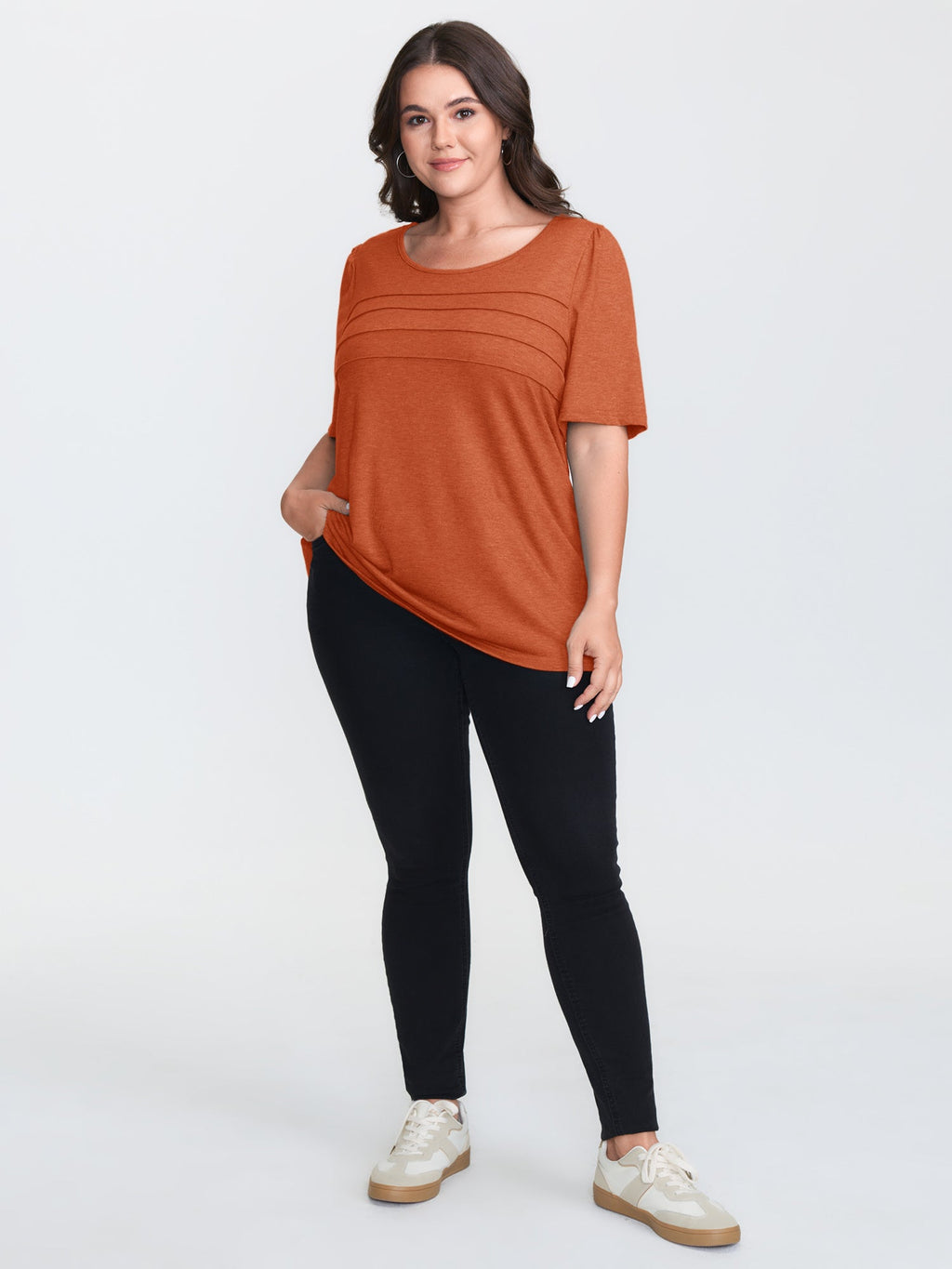 Seamed Round Neck Fitted T-Shirt