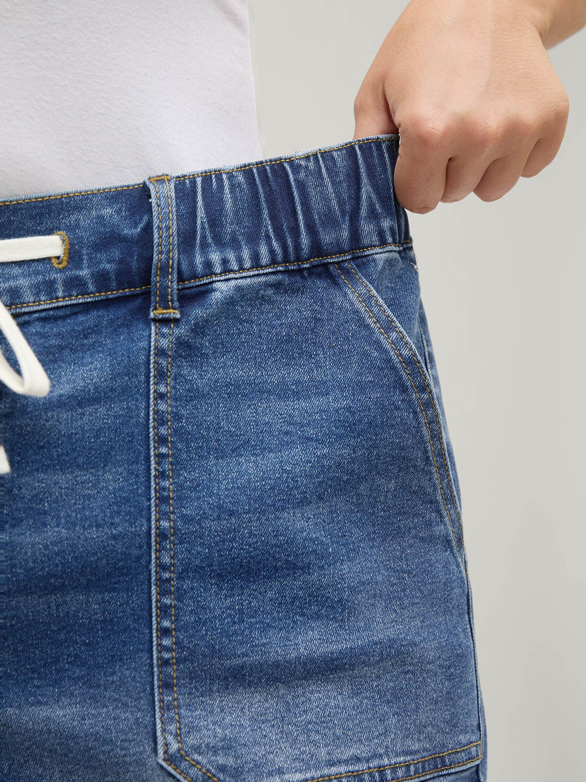 Pull-On Folded Hem High-Rise Denim Shorts