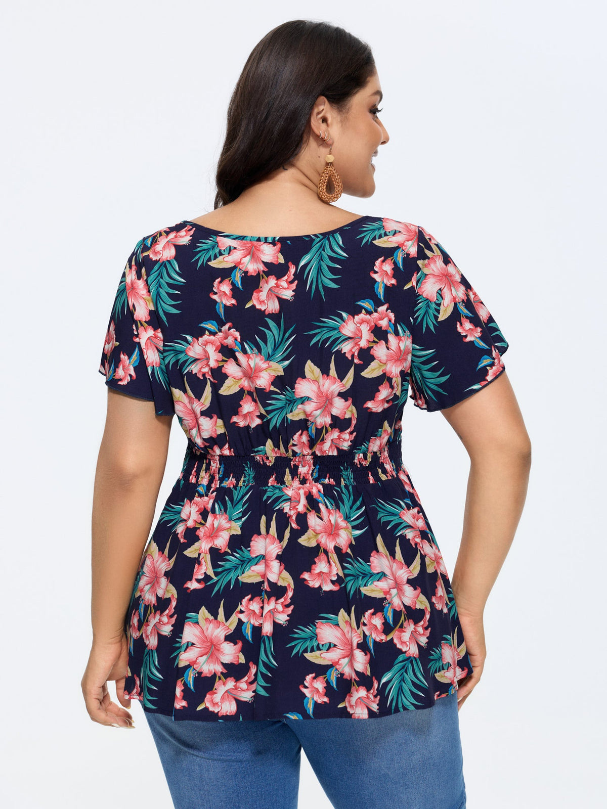 Floral Print Waist Patchwork Blouse