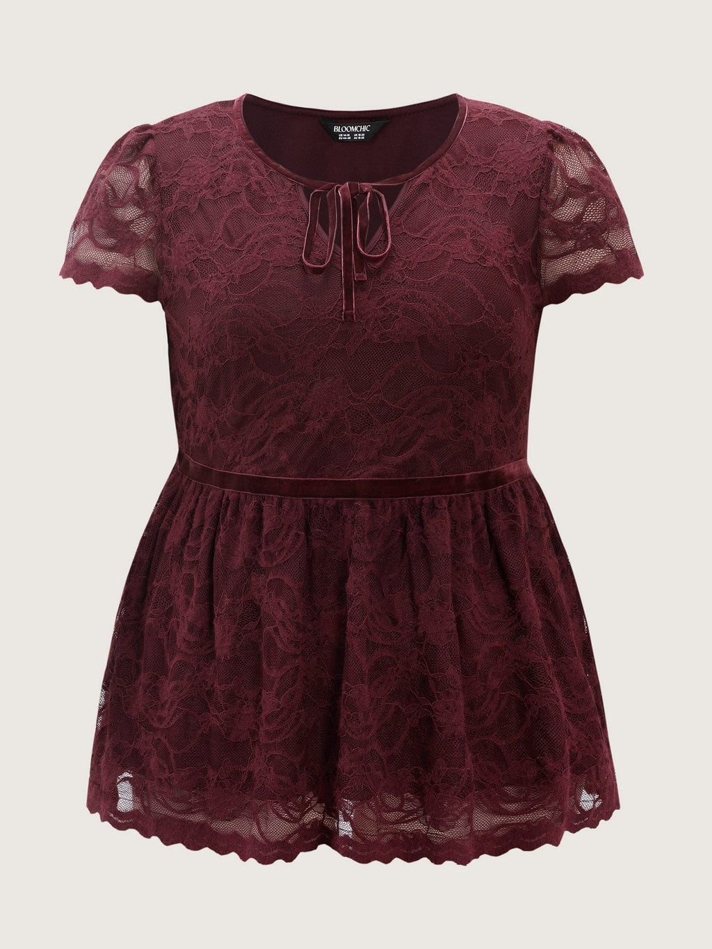 Textured Neck-Tie Cinched-Flared Blouse