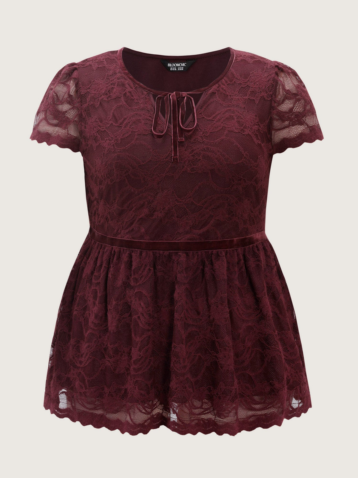 Textured Neck-Tie Cinched-Flared Blouse