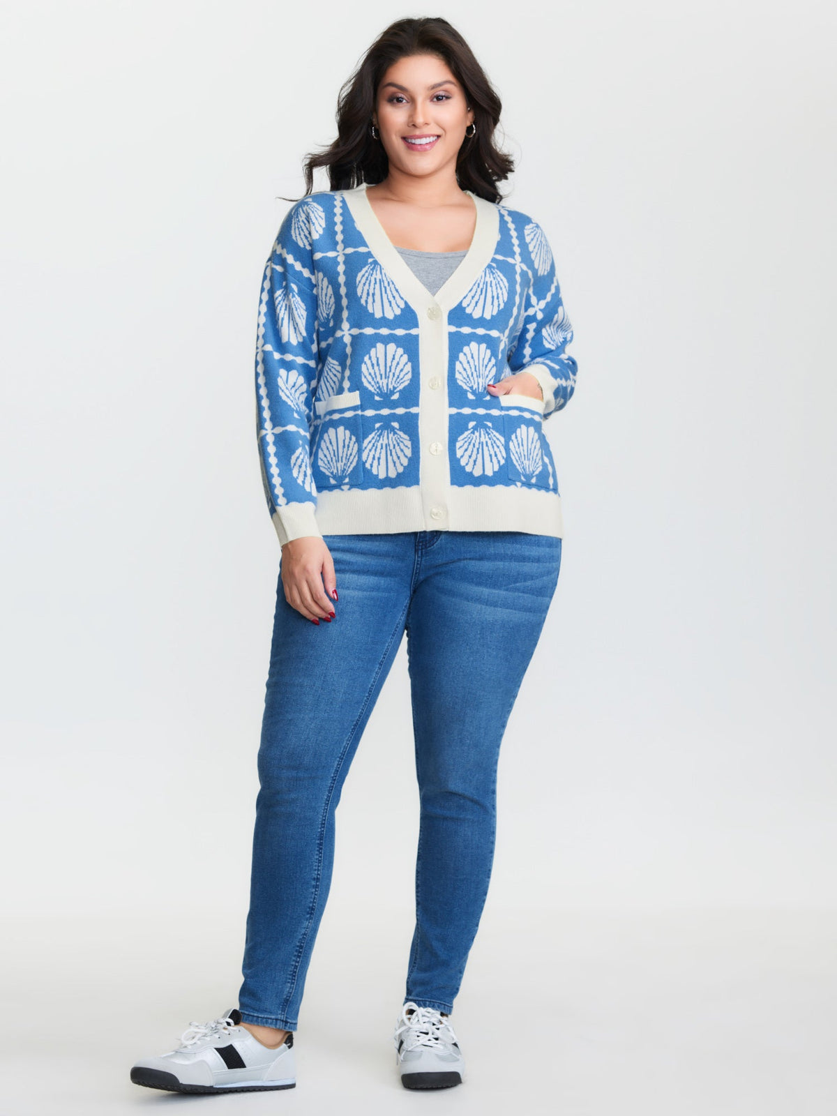 Shell Pattern Jacquard Knit Cardigan