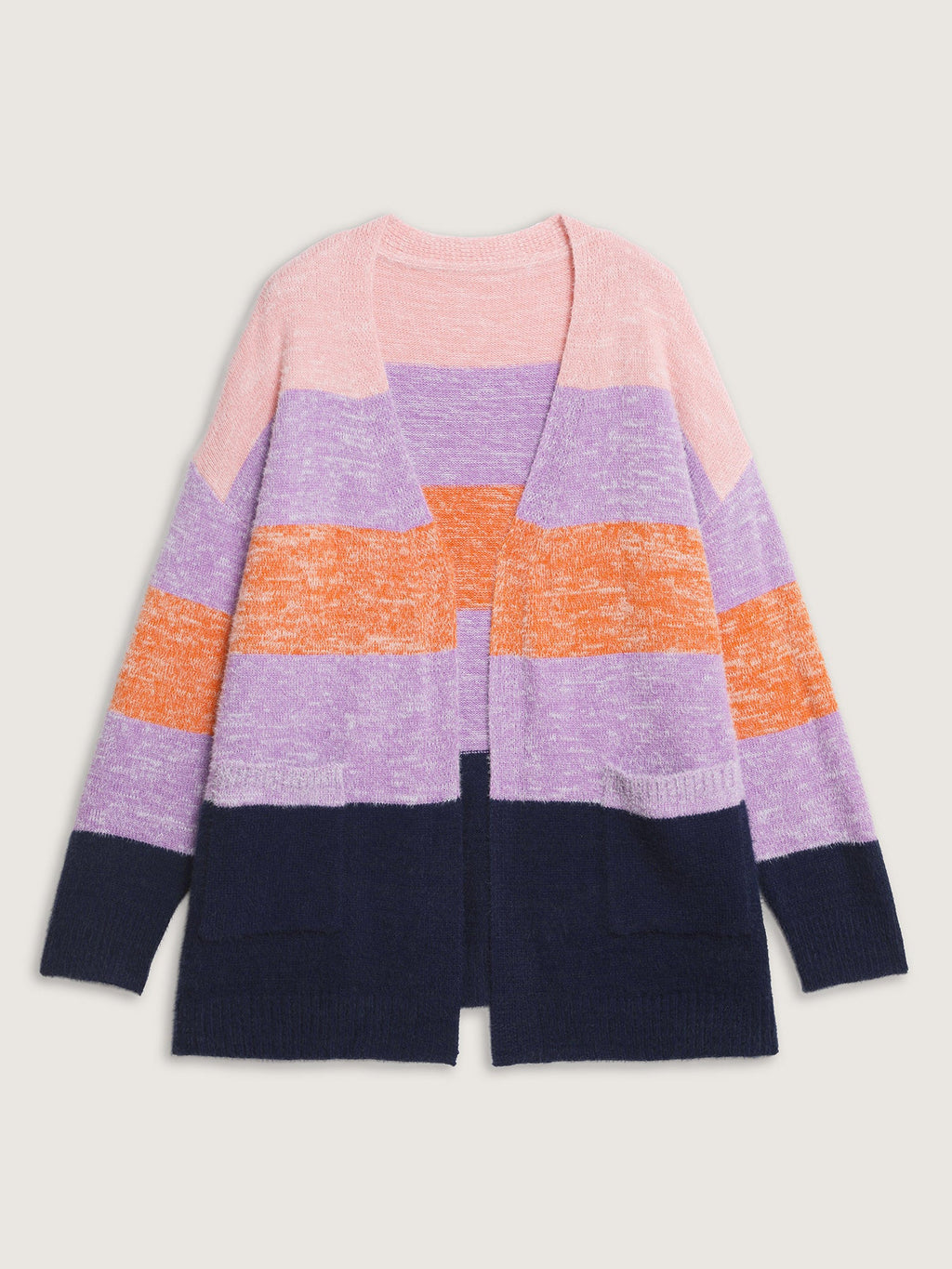Furry Textured Colorblock Knit Cardigan