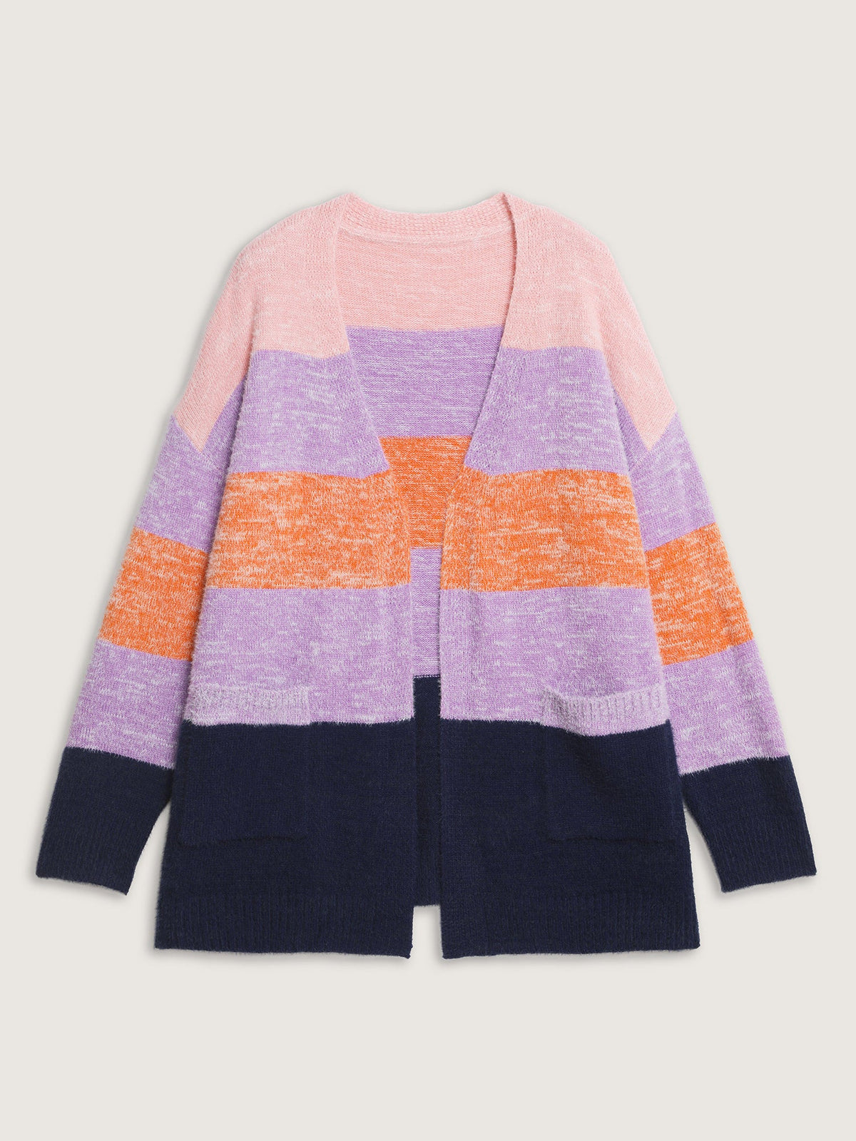Furry Textured Colorblock Knit Cardigan