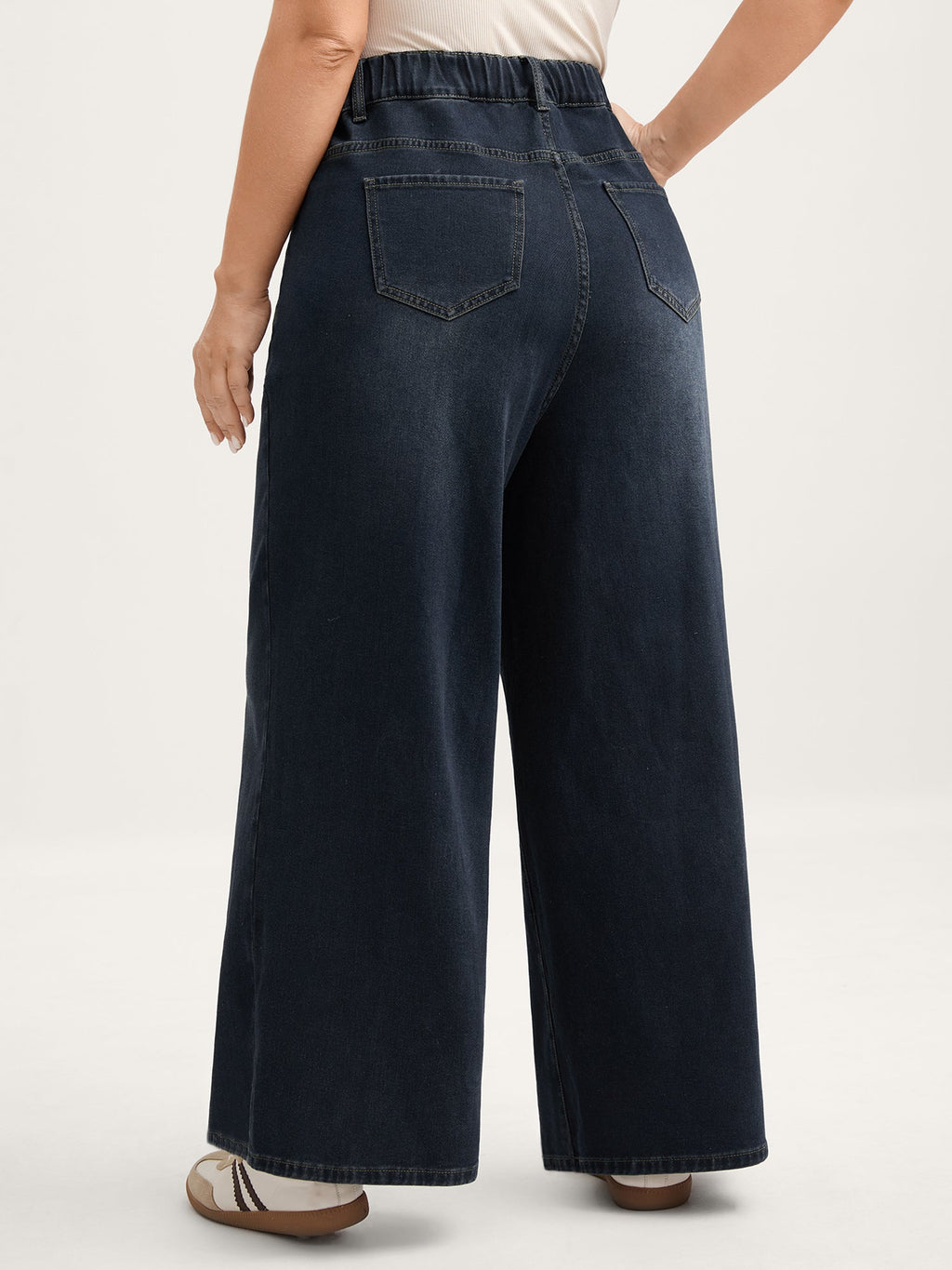 Pull-On Stretchy-Waist Wide-Leg Jeans