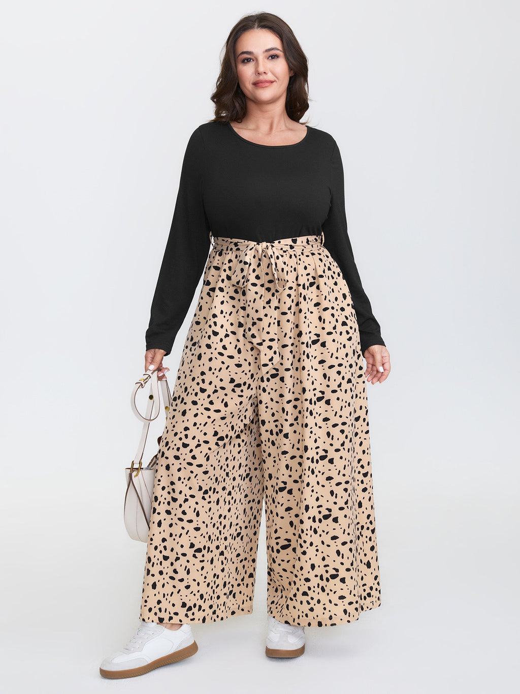 Colorblock Leopard Print Belted Jumpsuit