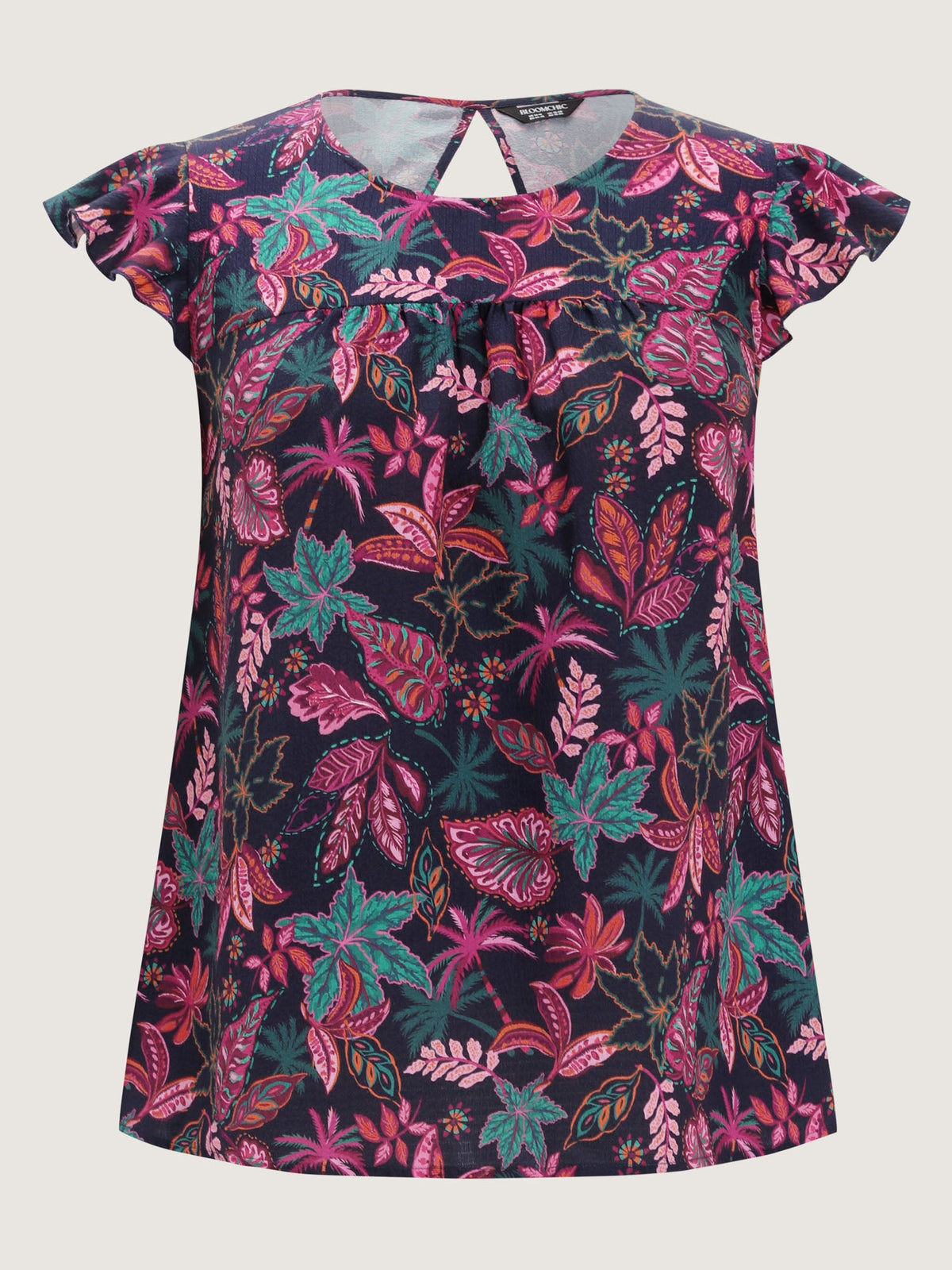 Bright Floral Texture Open-Back Blouse