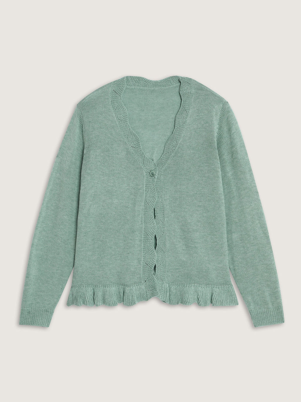 Scalloped Hem Open-Front Knit Cardigan