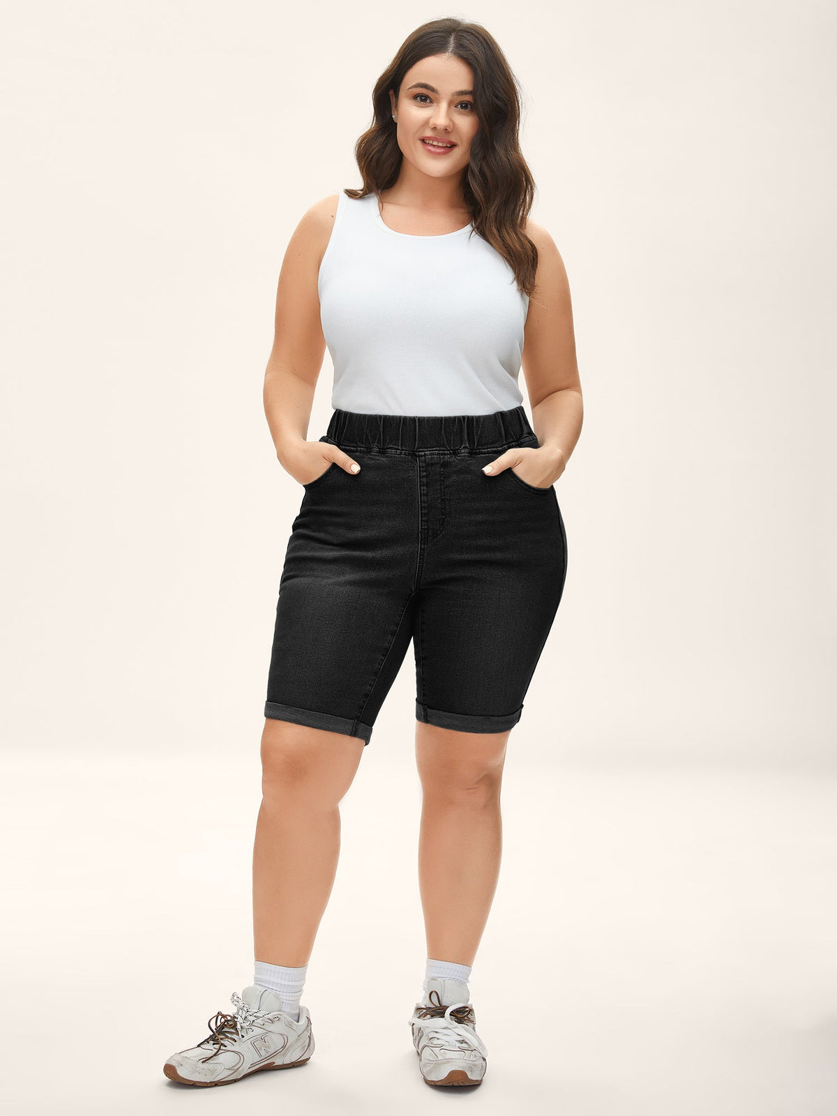 Pull-On Stretchy Skinny-Fit Denim Shorts