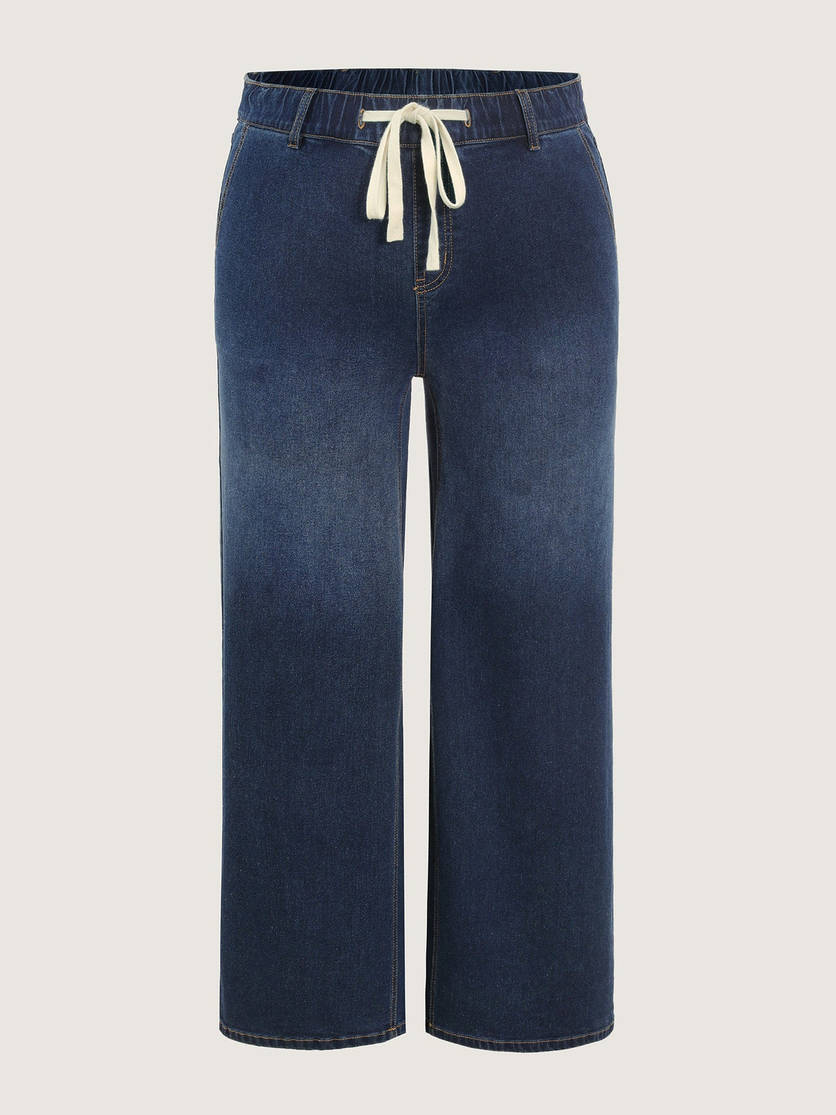 Drawstring Waist Stretchy Wide-Leg Jeans