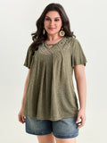 Boho Embroidered Keyhole Neckline Blouse