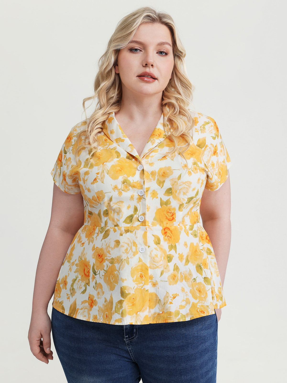 Pure Cotton Floral Print Front Placket Blouse