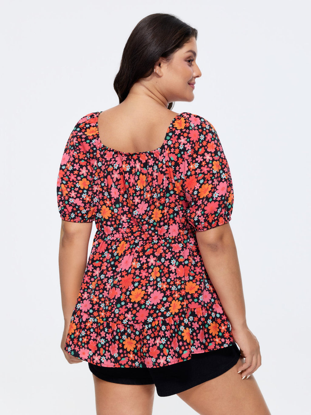 Floral Square Neck Fit and Flare Blouse