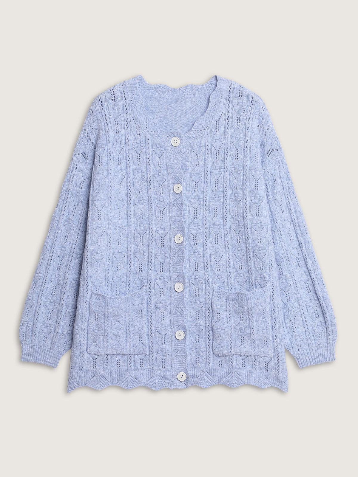 Textured Lantern Sleeve Button Knit Cardigan