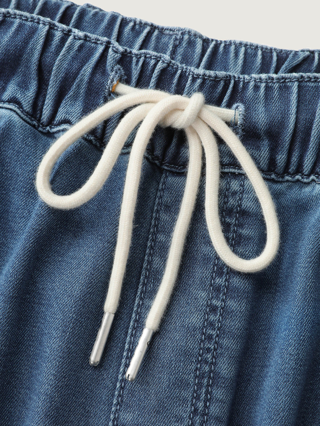 Pull-On Drawstring Elastic Waistband Wide-Leg Jeans