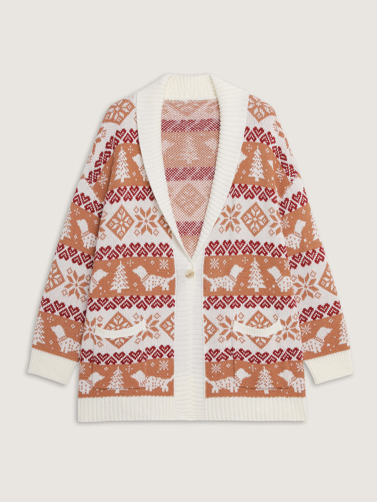 Holiday Pattern Jacquard Shawl Collar Cardigan