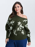 Floral Pattern Jacquard Dolman Sleeve Pullover