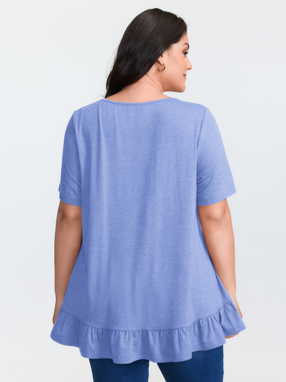 Supersoft Stretchy Ruffled Hemline Button T-Shirt