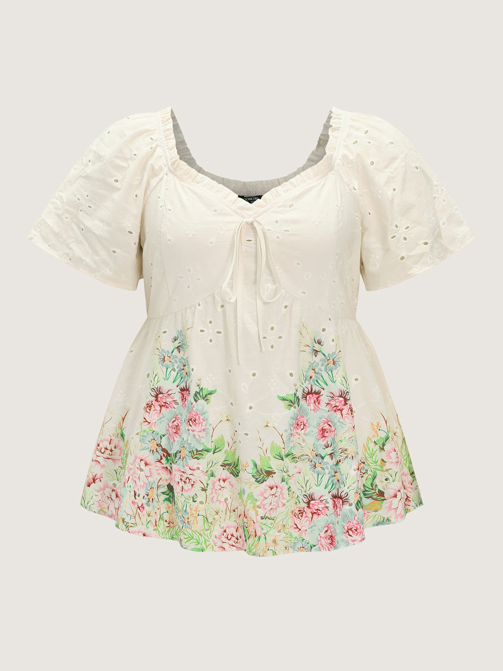 Cotton Colorful Floral Textured Hem Blouse