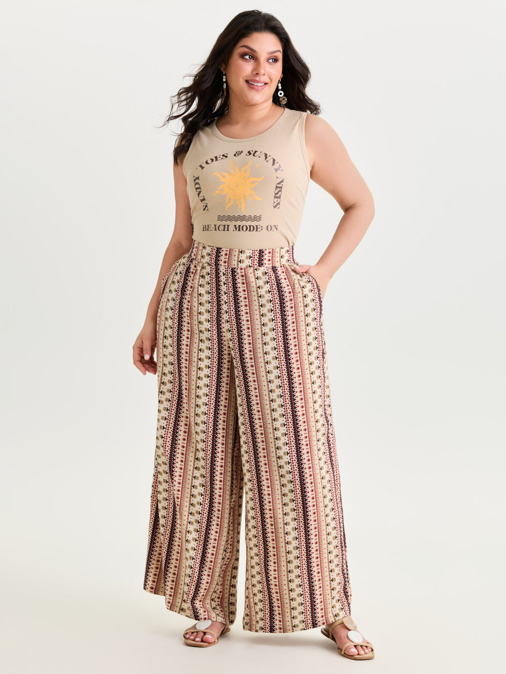 Boho Geometric Pattern Wide-Leg Pants