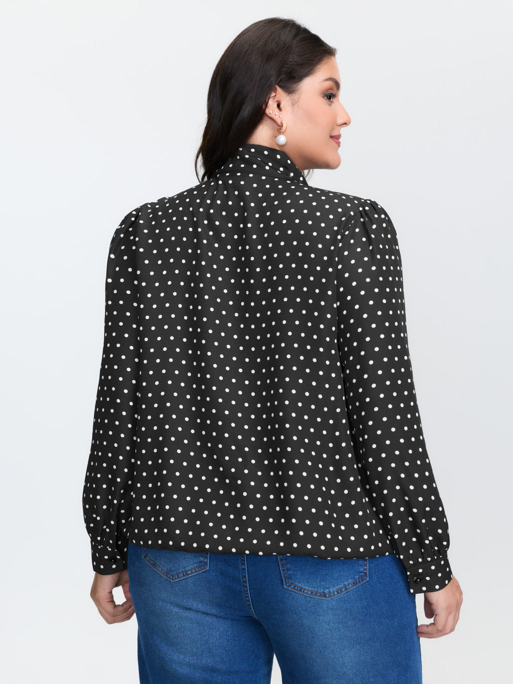 Retro Polka Dots Ribbon Neckline Blouse