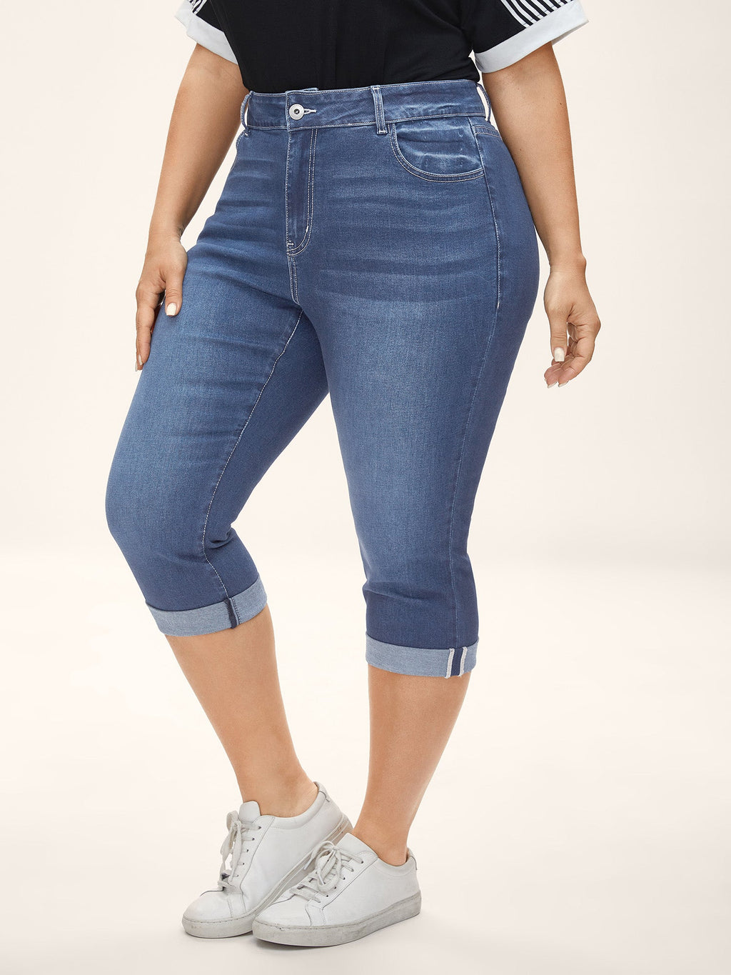 Folded Hem High-Rise Skinny-Fit Capri Jeans
