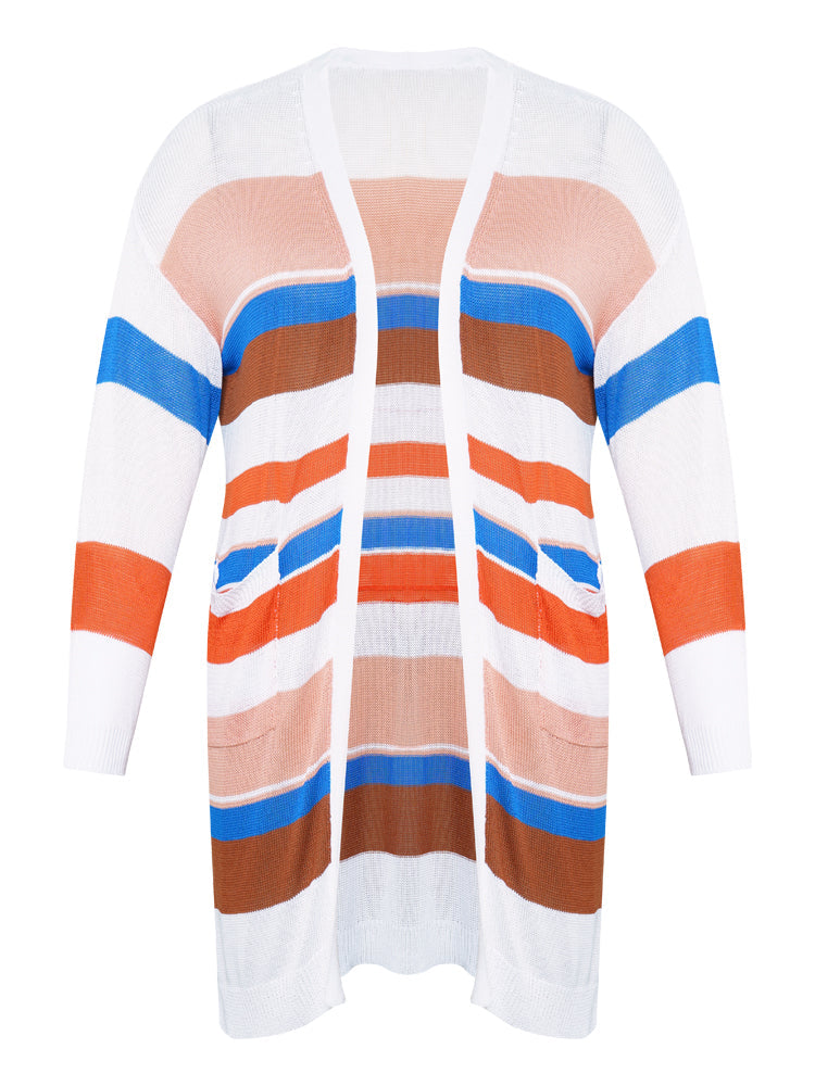 Colorblock Contrast Pocket Tunic Open Front Cardigan