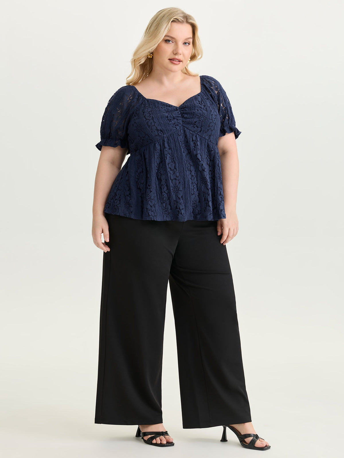 Lace Trim Ruched Bodice Blouse