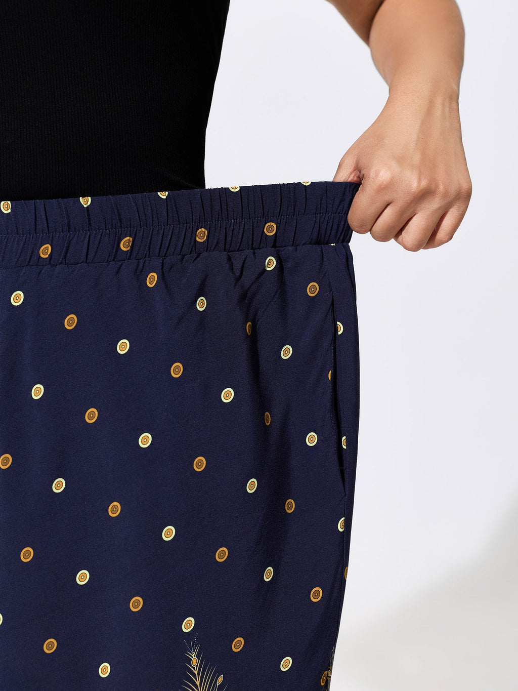 Boho Print Wide-Leg Color Contrast Pants