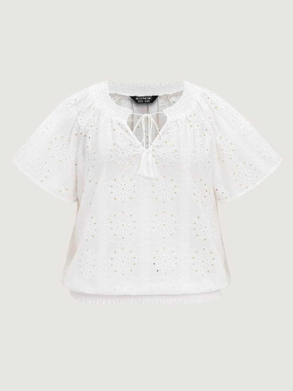 Eyelet Textured Shirred Hem Blouse