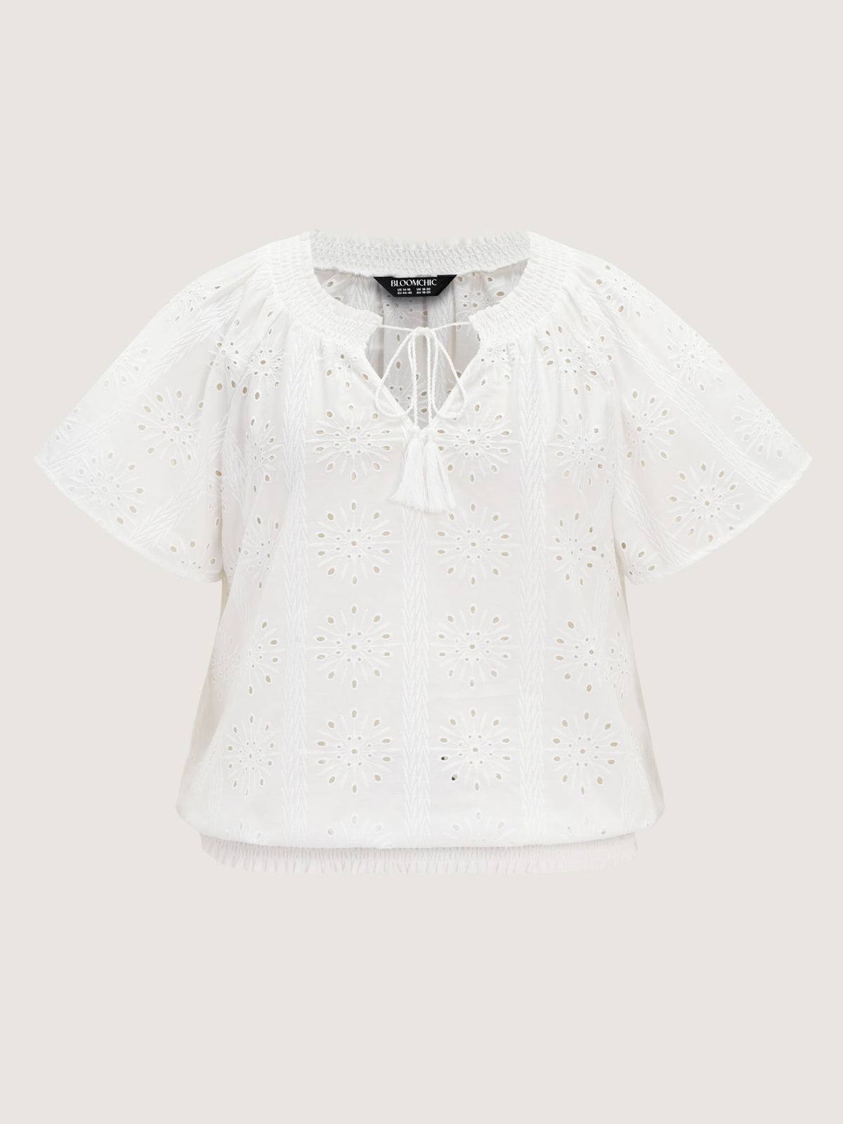 Eyelet Textured Shirred Hem Blouse
