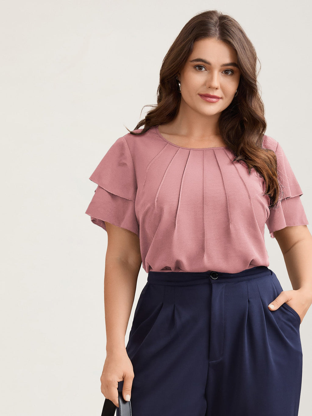Toothpick Pleat Layered Flutter Sleeve Blouse