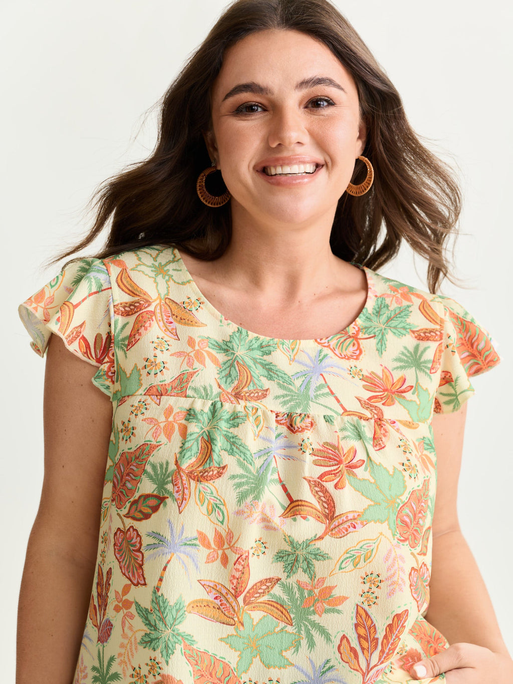 Bright Floral Texture Open-Back Blouse
