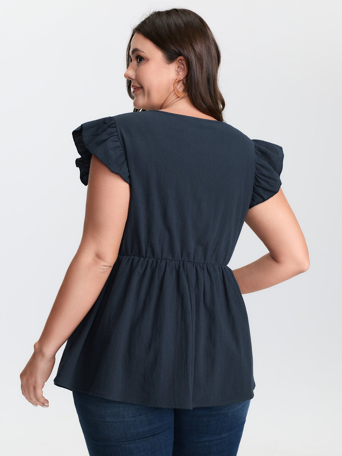 Cotton Embroidered Flutter Sleeve High-Low Hem Blouse